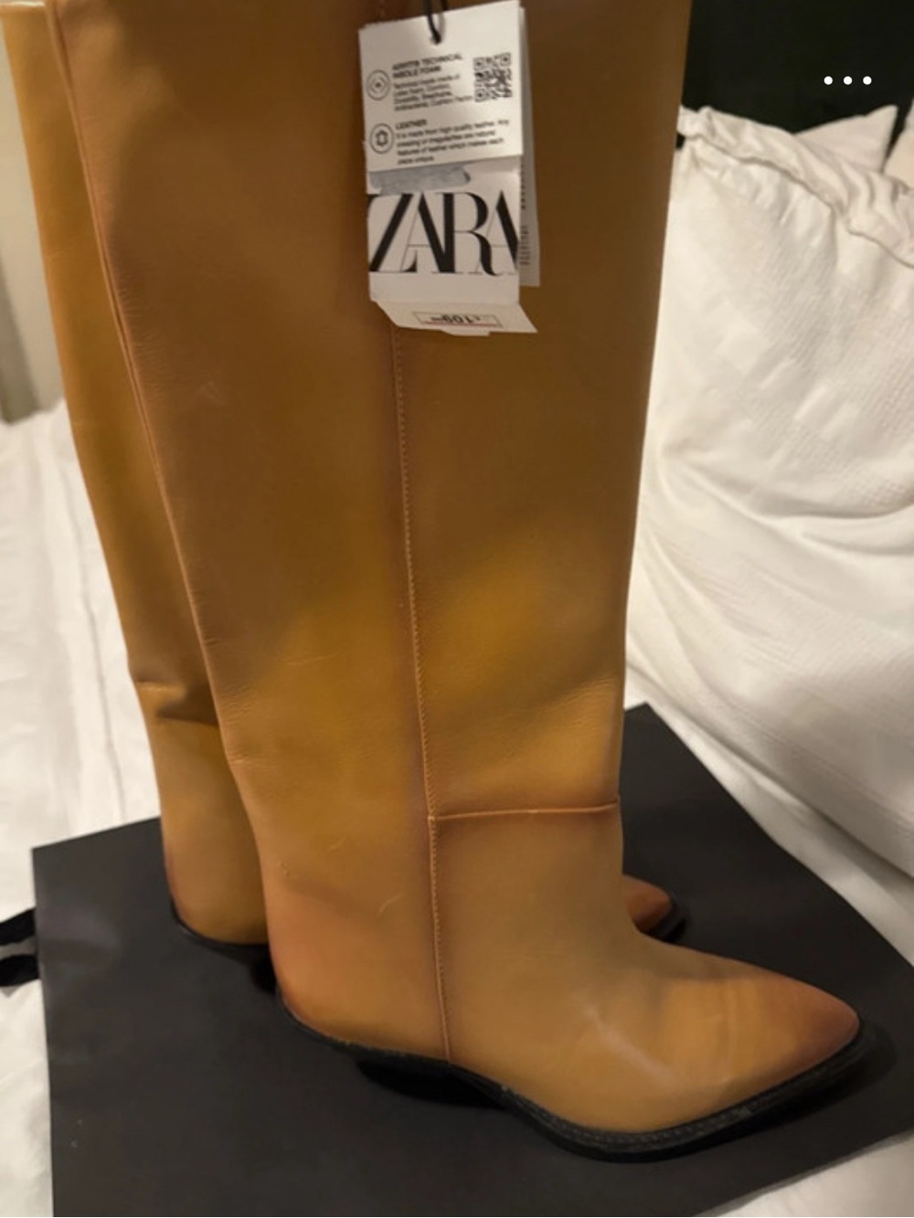 ZARA Over-the-Knee Leather Boots in Tan